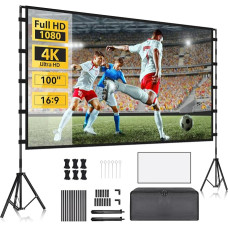 Yofuly Projection Screen with Stand, 100 Inch Portable Double Sided Projection Screen with Carry Bag, 16:9 4K HD Indoor Outdoor Video Screen for Camping Home Cinema