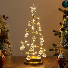 Lewondr Christmas Tree Light, Battery Operated Christmas Tree Night Light, Crystal Spiral Christmas Tree Table Lamp with Starlight & Metal Stand, Christmas Decoration for Home, Gold