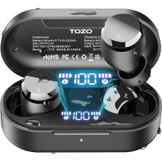 TOZO T12 Headphones Wireless Bluetooth 5.3 Bluetooth Headphones, ENC Noise Cancelling Headphones, 55 Hours Playtime In-Ear Earphones with App EQ Control, LED Display, IPX8 Waterproof Headphones -