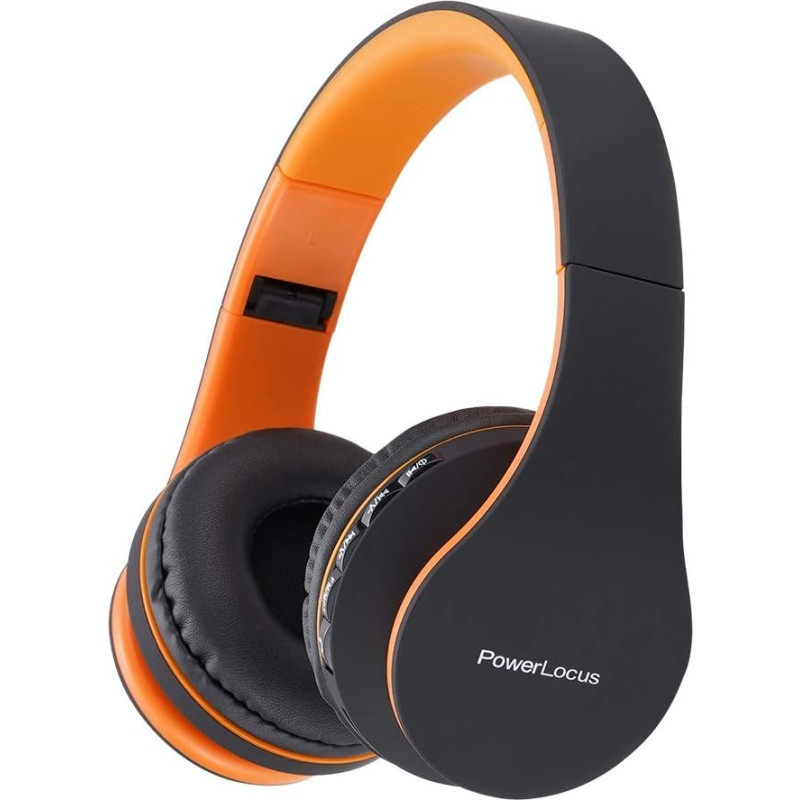 PowerLocus Bluetooth Headphones Over Ear, Wireless Headphones, HiFi Stereo, Foldable Headphones with Microphone, Soft Ear Pads, Micro SD/TF, FM Radio for iPhone/Android/Tablet/Laptop (Orange)