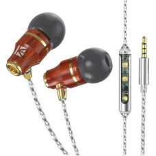 Yinyoo KBEAR KW1 Wooden Earphones with HD Microphone, 3.5mm High Resolution Noise Isolating IEM Headphones for Musicians Singer with Storage Box Earplugs (Auburn 3.5mm Jack with Microphone)