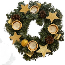 Advent Wreath for Tea Lights, Pre-Decorated, Diameter 30 cm, Includes 4 Tea Lights (Gold-2)