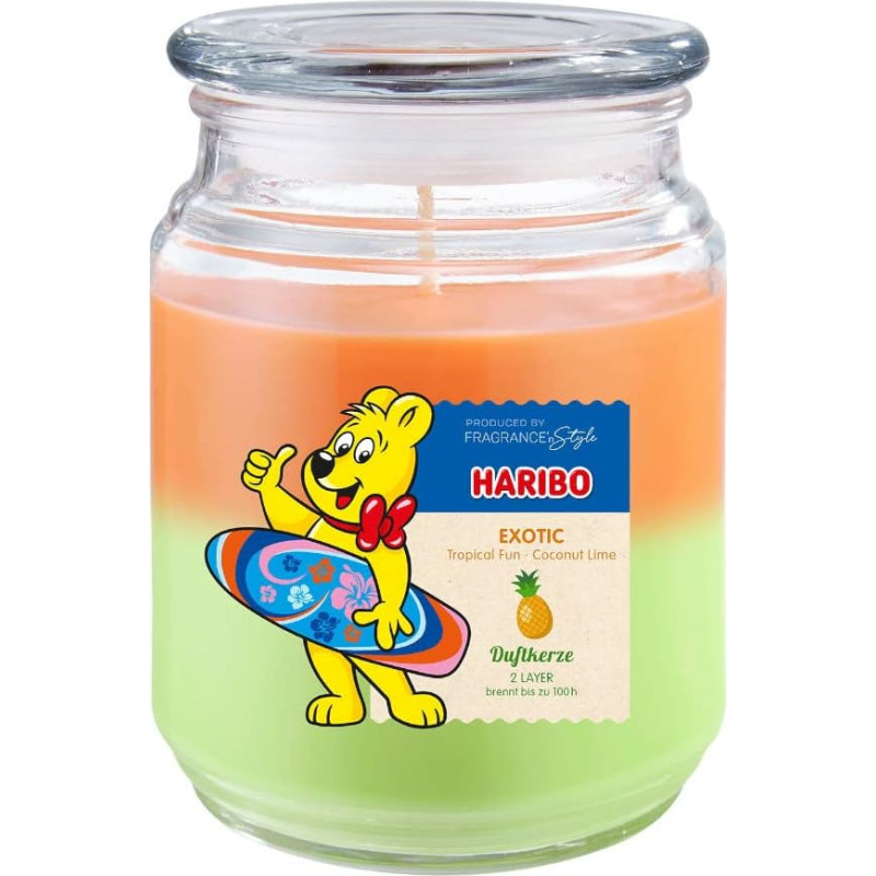 Haribo Scented Candle in Glass with Lid | Exotic | Scented Candle Fruity | Candles Long Burning Time (100 h) | 2 Layers Candle in Glass | Scented Candle Large (510 g)