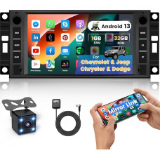 Hikity Android Car Radio for Jeep with 7 Inch Screen Bluetooth Hands-Free Kit Car Radio with Navigation Double DIN for Dodge Ram Challenger Chrysler Touch FM/WiFi/USB/Mirror Link + Reversing Camera