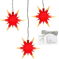 Dekohelden24 Set of 3 Plastic Christmas Stars in Red/Yellow with LED Lighting and 6h Timer, for Battery Operation, Suitable for Indoor and Outdoor Use, Dimensions per Star (L x W x H): 13.5 x 5.5 x 12