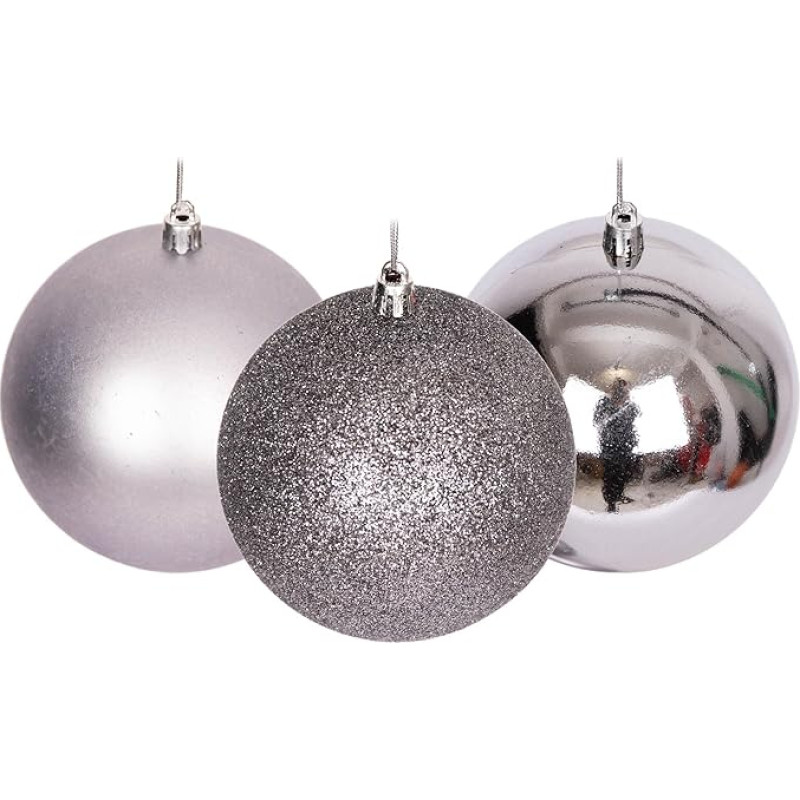 Christmas Baubles Shatterproof Medium Grey Christmas Tree Baubles Baubles Ornaments Balls Christmas Decorations Christmas Decorations Christmas Decoration Shiny Matte Glitter 10cm Pack of 6