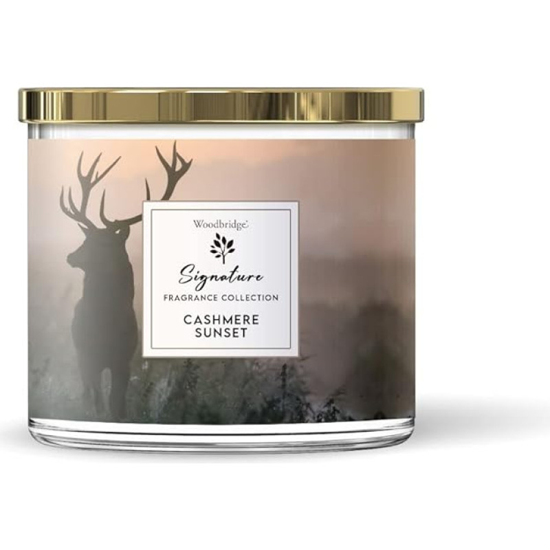 Woodbridge Scented Candle in Glass with Lid | Cashmere Sunset | Fresh Scented Candle | 3 Wick Candle | Room Fragrance for Relaxation | Candle Long Burning Time up to 40 Hours