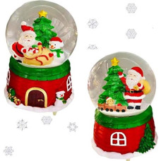 Shatchi - Red & Green Christmas Snowglobe with Santa & Snowman or Santa & Teddy Bear on Train Unique Design Christmas Decoration