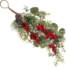 com-four® Hanging Decoration Christmas XL - Door Decoration for Christmas - Christmas Decoration for Hanging - Wall Decoration Christmas (55 cm - Cones / Red Berries)