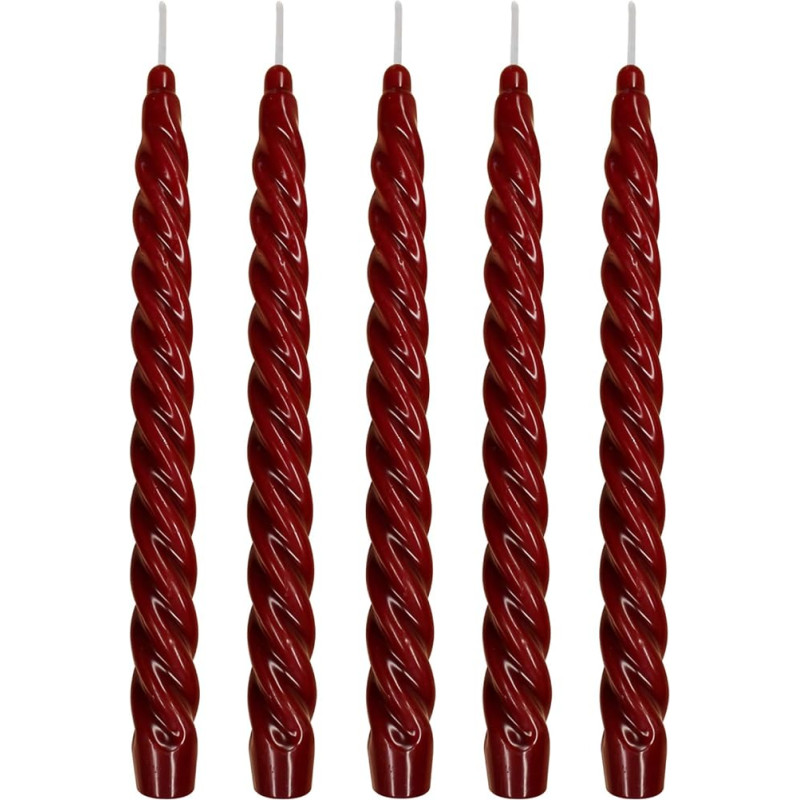 Ebersbacher Kerzenfabrik GmbH Renaissance Taper Candles Twisted Burgundy Pack of 5 Size Approx. 22 x 250 mm Individually in Foil