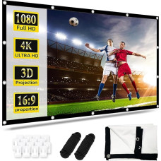 Projector Screen 120 Inches, 16: 9 Full HD Projection Screen, Foldable Anti-Wrinkle 3D Projection Screen 265 x 149 cm, 4K Double-Sided Projection with Hooks, Ropes for Home Cinema and Outdoor Cinema