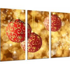 ref.26947 Wall Picture Christmas Decoration Gold and Red Colour Tree Balls 97 x 62 cm Wooden Print XXL Format Art Print