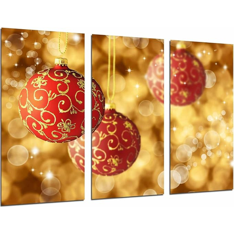 ref.26947 Wall Picture Christmas Decoration Gold and Red Colour Tree Balls 97 x 62 cm Wooden Print XXL Format Art Print