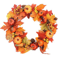 MAINOSHY Artificial Autumn Wreath Decorations, Halloween Wreath, Artificial Autumn Wreath, Door Wreath, Harvest Wreath, Christmas Wreath for Autumn, Halloween, Thanksgiving Decor