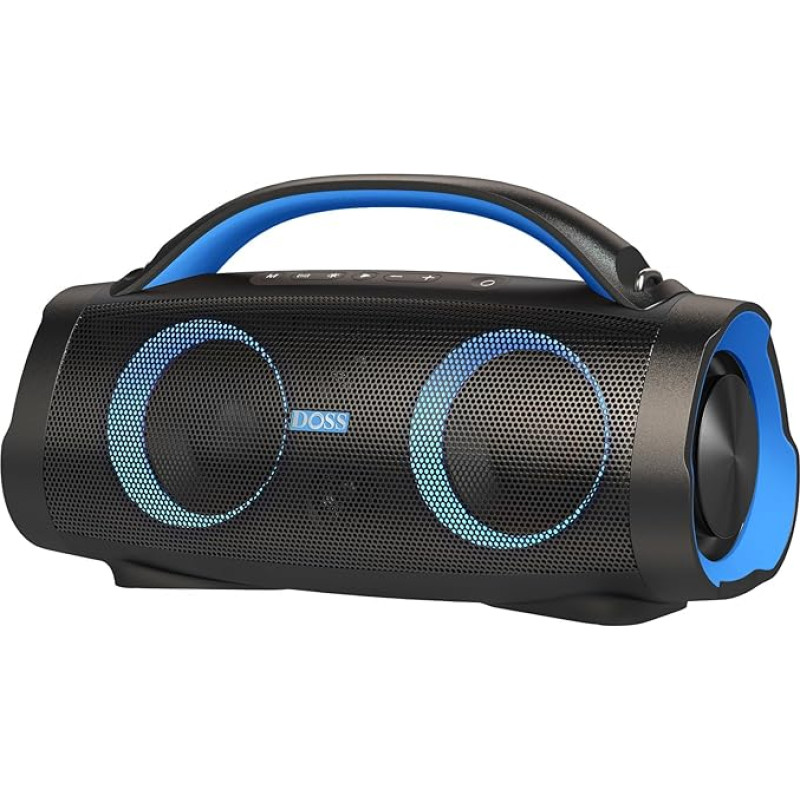 DOSS Extreme Boom+ Bluetooth Speaker Outdoor with Waterproof IP67, 100 W Stereo Sound, 10400 mAh Power Bank, Colour Light, USB-C, Music Box, Bluetooth Box for Camping, Pool, Beach, Garden - Blue