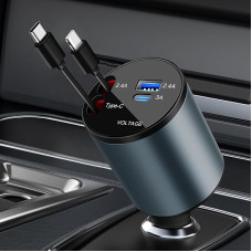 AXFEE Retractable Car Charger, 4-in-1 Mobile Phone Quick Charger Car Cigarette Lighter Plug Adapter Retractable Car Charger Compatible with iPhone 15/14/13/12/11/Galaxy S23/S22/Google Pixel7/8