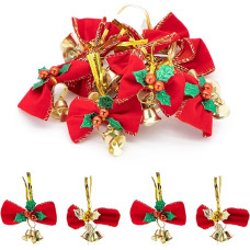 Christmas Bow with Bells, Pack of 10, Christmas Wreaths Bows, Mini Christmas Tree Bows, Christmas Decoration, Bows, Hanging Decorations, Ornaments, New Year, Festival for