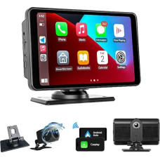 Wireless Carplay Car Radio with 2K Dashcam, 7 Inch Portable Touchscreen Android Car, 1080P Reversing Camera, GPS Navigation, Car Radio Bluetooth Hands-Free Kit, Mirror Connection, Voice Control