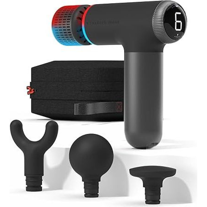 Sharper Image Powerboost Pro+ Compact Hot and Cold Percussion Massager, Dual Temperature Nodes for Hot and Cold Therapy, 6 Speeds, 4 Accessories, Portable Athlete Recovery