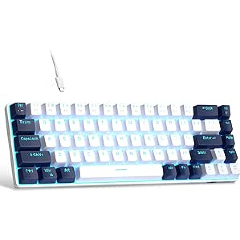 MageGee MK-Box Portable 60% Mechanical Gaming Keyboard LED Backlit Compact Mini Keyboard with 68 Keys PC Mac - White/Blue