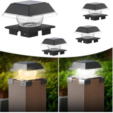 Solar Post Caps Lamp, Solar Fence Post Lamp Base Size Adjustable 3.5-5.5 Inches, for Standard Fence Posts 4 x 4.5 x 5.6 x 6, Solar Light Pillar Lamp Warm White + Cool White, IP65 Waterproof, Black