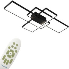 LED Ceiling Light Black Rectangular Modern Living Room Lamp with Remote Control, 3000 K - 6000 K Geometric Multifunctional Ceiling Lighting (140 cm, Black)