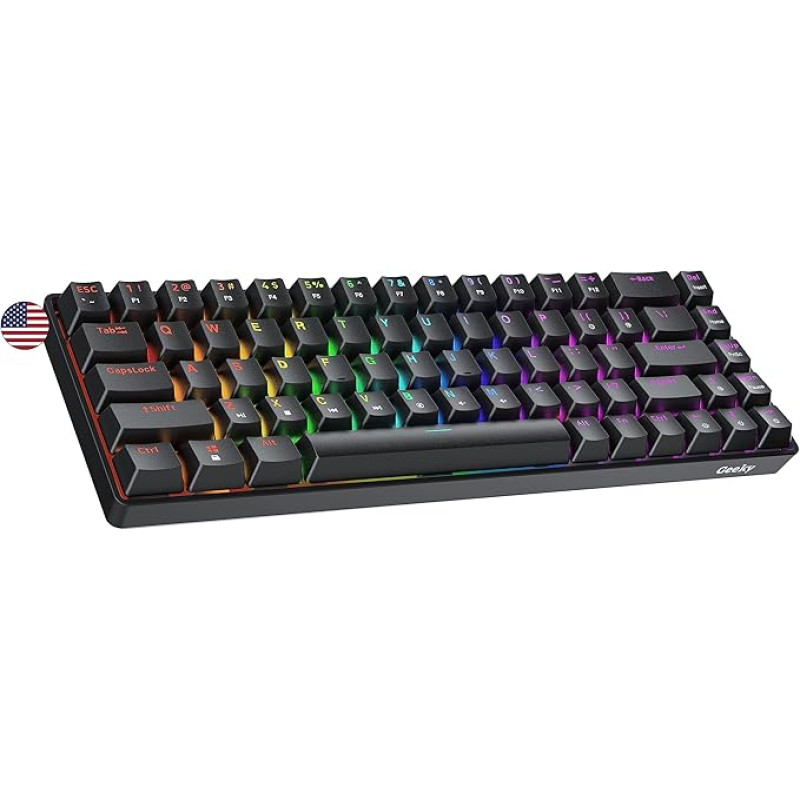 GK65 SE 65% Mechanical Gaming Keyboard, 68 Keys Multi Colour RGB LED Backlight for PC/Mac Gamers, ANSI US American Layout (Black, Mechanical Speed Yellow)