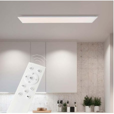 LED paviršinis skydelis | 120 x 30 cm | Pritemdomas sieninis ir lubų skydelis su baltu rėmeliu ir nuotolinio valdymo pulteliu bei CCT | Šiltai balta arba šaltai balta šviesos spalva (3000-6500 K) | 4200 lm | Aliuminis