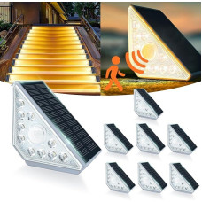 MEDOYOH 8 Pieces Solar Stair Lighting Outdoor with Motion Sensor, Warm White Light Solar Stair Lights IP44 Waterproof 800 mAh for Garden Steps Deck Patio Front Door Fence