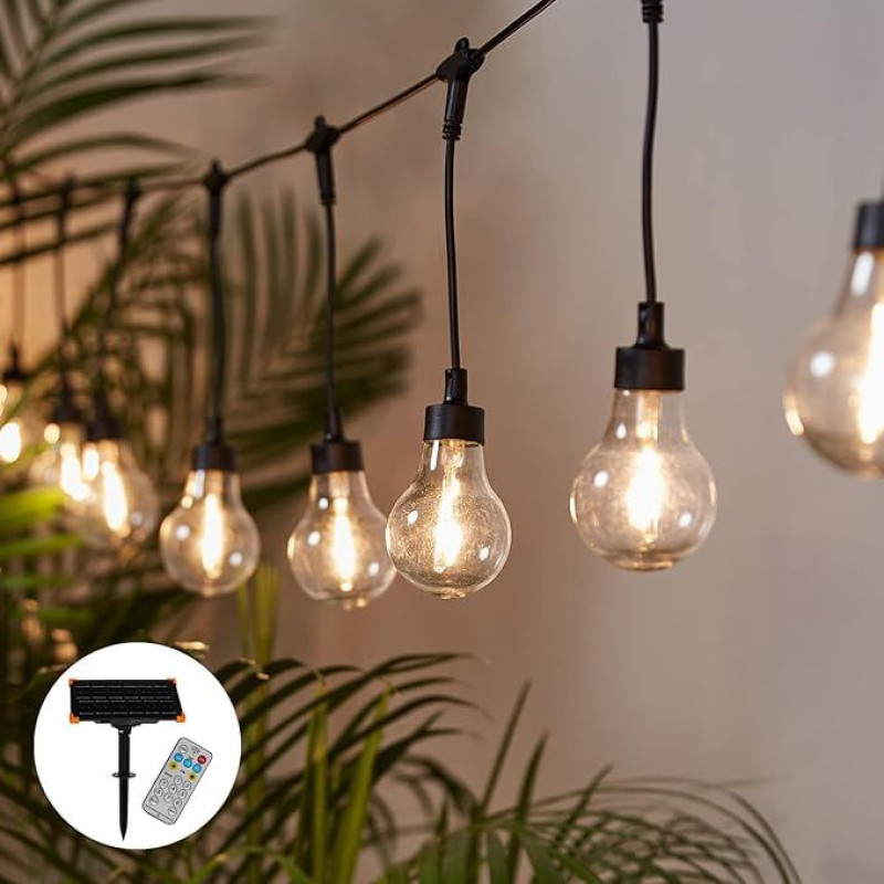 Lights4fun 20 LED Party Solar Fairy Lights Outdoor with Remote Control Dimmable with Timer Garden Decoration Lighting Balcony Decorative Fairy Lights Balls Fairy Lights Bulbs