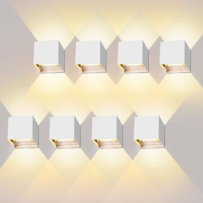 ledmo 12 W LED Wall Light, Indoor Wall Light, Pack of 8, Upwards, Downwards Illumination Design, Adjustable Beam Angle, 3000 K, Warm White Wall Lighting, IP65