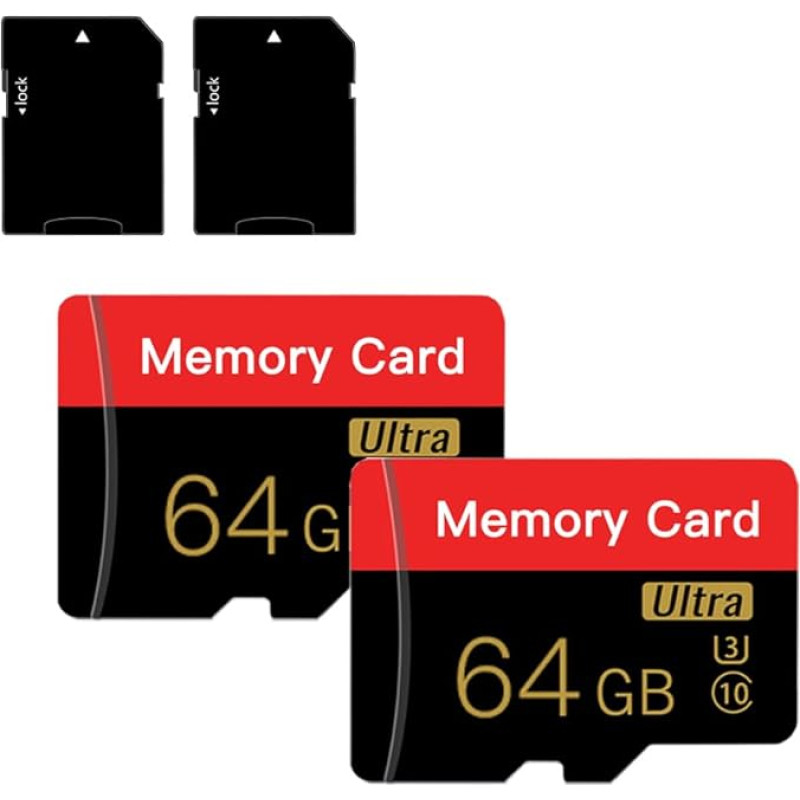 2 Packungen mit 64 GB Micro SD Karten mit SD-Adaptern für High-Speed-Speicher, geeignet für Tablets, Kameras und Drohnen (Red Balk 64 GB)