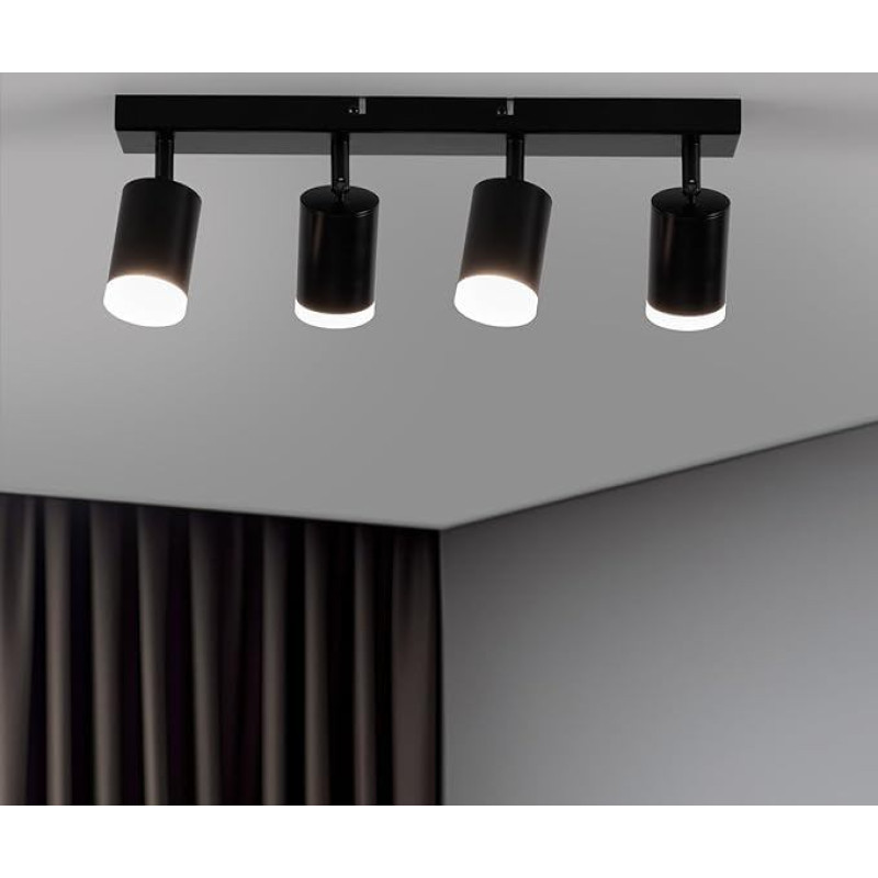 Bojim LED Ceiling Spotlight 4 Bulbs, GU10 Spotlight Ceiling Light Black, 350° Swivelling Ceiling Spotlights, Indoor, Modern Ceiling Light Metal for Hallway, Kitchen, Bedroom, Living Room, Bulb Not