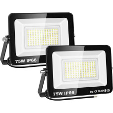SKYWORLD lauko prožektorius, 2 vnt., 75 W, 7500 LM LED prožektorius, lauko prožektorius, 6000 K vėsios baltos spalvos vandeniui atsparus lauko žibintas, prožektorius, lauko lempa sodui, kiemui, garažui