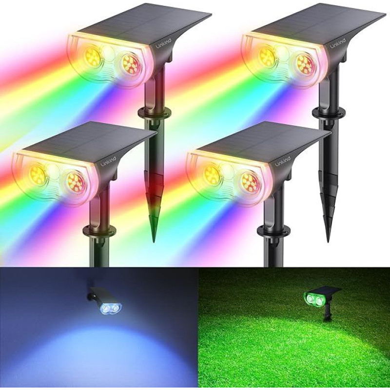 Linkind RGB Solar Lamp for Outdoor Use, Coloured Solar Light with 10 Light Modes (Including White & Colour Changing), IP67 Colourful Outdoor Light Solar, 2-in-1 Mounting Solar Spotlight for Halloween,