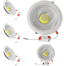 JANDEI 30W Recessed COB LED Downlight, Round White Aluminium Frame Spotlight, 212x52mm (185mm Installation Hole), 2700 Lumens, IP44 - 5 Unit (Natural Light 4200k)