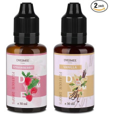 DYESMEE Flavour Drops, Food Flavouring Oil without Calories and Sugar, Concentrated Liquid Aroma Oil for Baking, Cooking, Quark, Yogurt, Desserts - Vanilla, Strawberry - 30 ml
