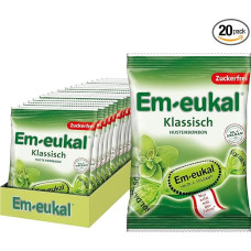 Em-eukal Classic Cough Sweets, Sugar Free & Lactose Free, Lozenges with Eucalyptus Oil & Menthol, No Sugar - Bulk Pack 20 x 75 g