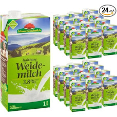 Black Forest Milk Low Fat H Milk, 3.8% Fat Durable Milk, Pasture Milk, 1 Litre Each, Pack of 24 pufai