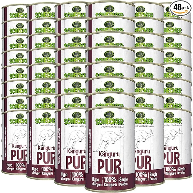 Schecker drėgnas maistas - Kangaroo PUR - 48 x 410 g - Taip pat labai jautriems šunims - Hipoalerginis - Be grūdų - Dietinis maistas
