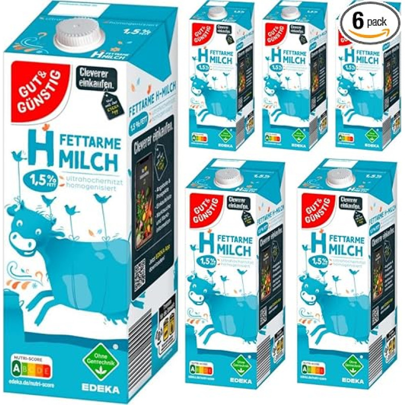 Gut & Gunstig Low Fat H Milk Our Durable Milk 1.5% Fat Durable Milk 1000 ml x 6 Pieces