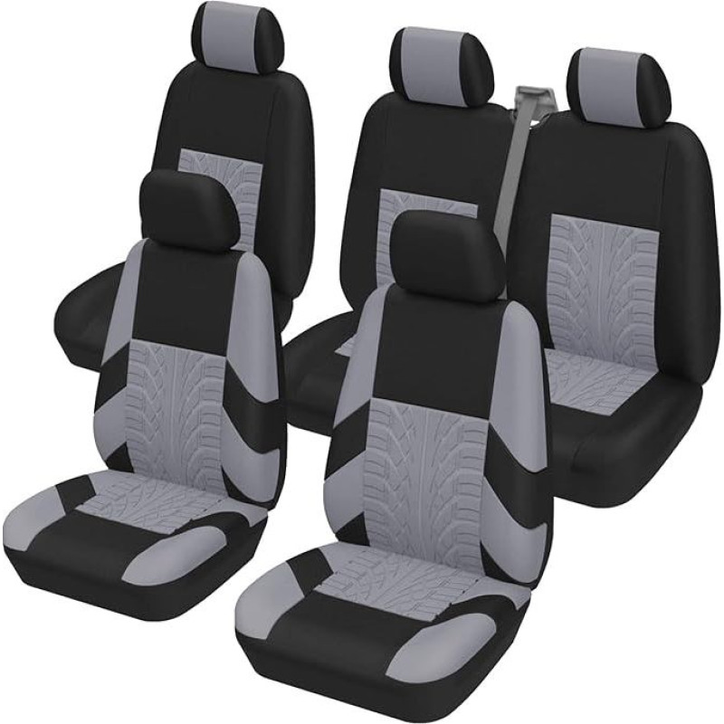 TOYOUN Universal Car Van Seat Covers Complete Set for 5 Seater Front Seat Covers with 1+2 Double Seat Covers for Passenger Rear Seat Covers for Estate Cars Crew Van Combi, Grey