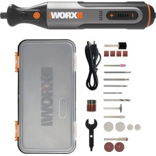 WORX 8V WX106 daugiafunkcinis įrankis su 23 priedais, reguliuojamo greičio nustatymas nuo 5000 iki 28000 aps/min, 3,2 mm matmuo, USB įkrovimas, skirtas šlifavimui, graviravimui, pjovimui, gręžimui ir kt.