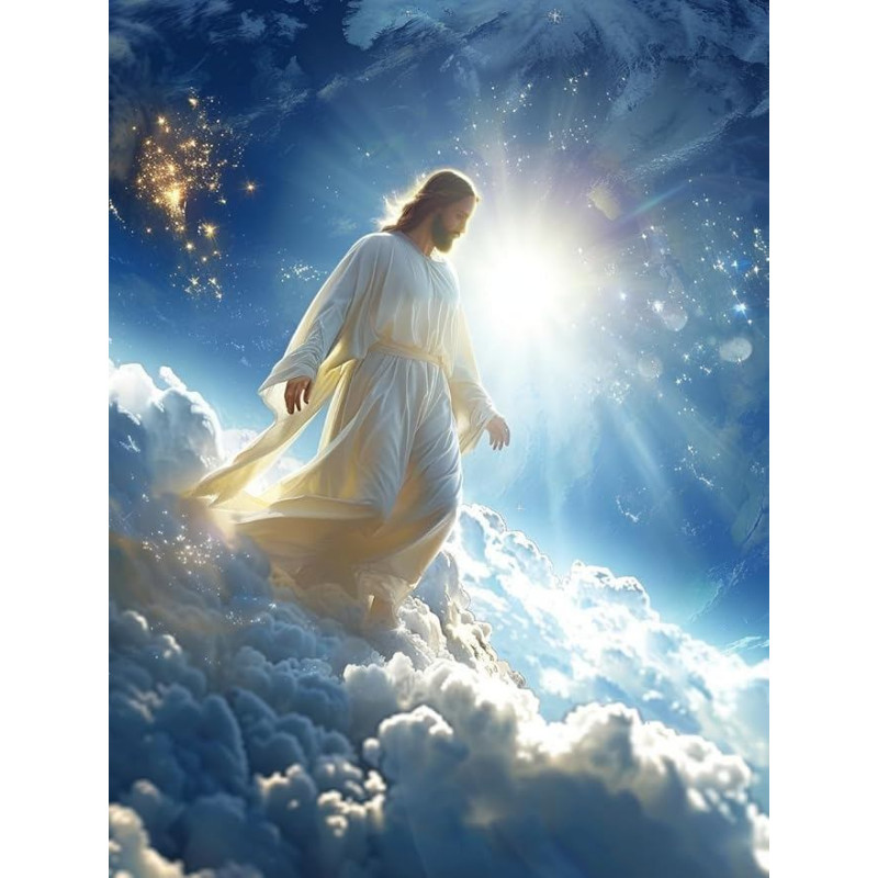 Ginfonr 5D DIY Diamond Art Painting Jesus by Number Kits Full Drill for Adults, Paint with Diamonds Art God Cross Stitch Embroidery Rhinestone Craft for Home Wall Decor 12 x 16 Inches