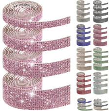 Swpeet Crystal Rhinestone juostelė, Crystal Self Adhesive Rhinestone, dekoratyvinės juostos diržo lipdukas meno amatų DIY automobilių apdaila (rožinė) 4 ritiniai 4 dydžiai rožinės spalvos lipnios juostelės su kristalais