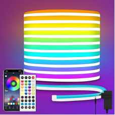LED Neon Lights Strip, DC 24 V 10 m RGB LED Neon Light Strip App Remote Control Flexible Waterproof Neon LED Strip Lights for Bedroom, Playroom, Outdoor Décor