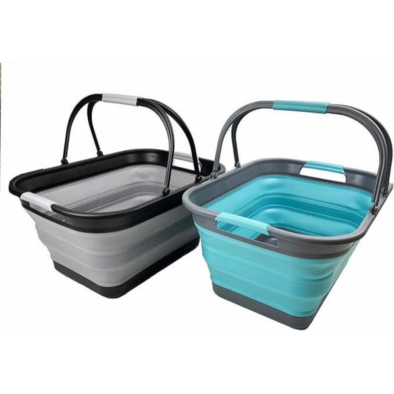 SAMMART 29L sulankstomas kubilas su rankena - nešiojamas lauko pikniko krepšys / krautuvėlė - sulankstomas pirkinių krepšys - vietą taupanti talpykla (lydinio pilka + krištolo mėlyna)