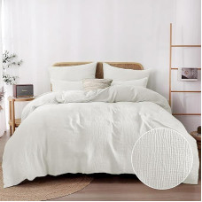 Dvigulė muslino patalynė 155 x 220 cm Medvilninis 3 dalių baltos spalvos lininės patalynės komplektas su 1 užvalkalu 80 x 80 cm ir pagalvių užvalkalais 40 x 80 cm, 