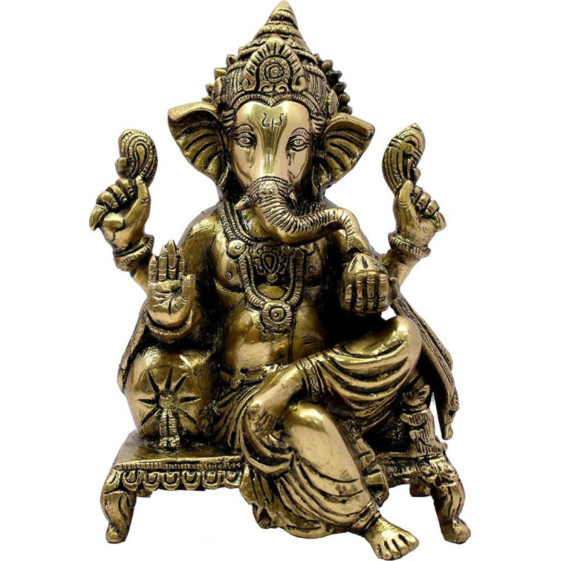 Žalvario Chowki Ganesha Ganpati Vinayak Showpiece | Murti Idol Statulėlė Skulptūra - 21cm