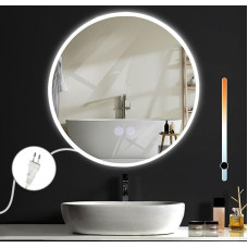 Vonios veidrodis su apšvietimu Vonios veidrodis Apvalus sieninis veidrodis IP44 50 cm LED veidrodis su jutikliniu veidrodžiu Apšviesta funkcija Vonios kambario apvalus veidrodis su šviesa Apšviečiamas vonios kambarys